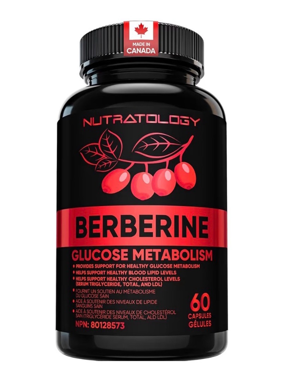 NUTRATOLOGY Berberine Supplement - Black & Red Bottle
